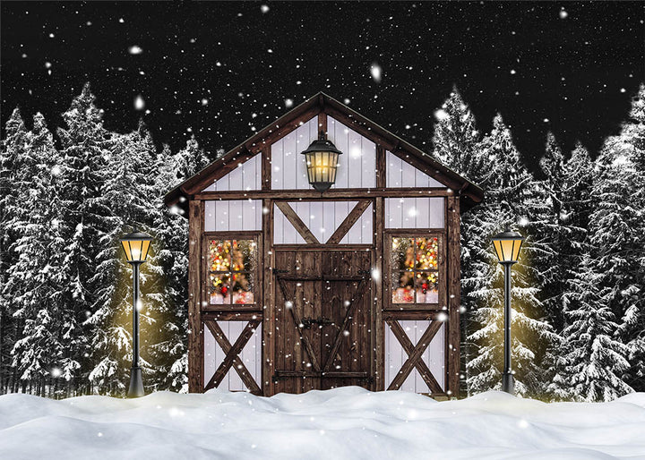 Avezano Winter Christmas Log Cabin Photography Backdrop-AVEZANO