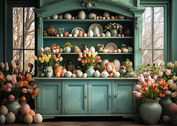 Avezano Spring Easter Kitchen Cabinet and Flower Photography Backdrop