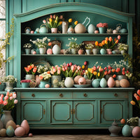 Avezano Easter Green Cabinet and Flowers 2 pcs Set Backdrop
