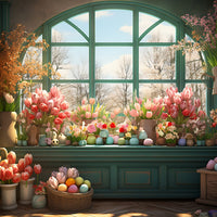 Avezano Easter Window Flowers 2 pcs Set Backdrop