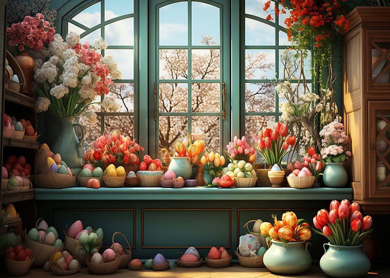 Avezano Spring Easter Flower Sill Decoration Photography Backdrop