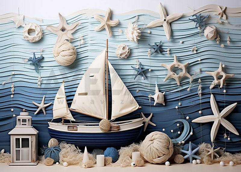Avezano Summer Sailboats and Shells Kid Cake Smash Photography Background