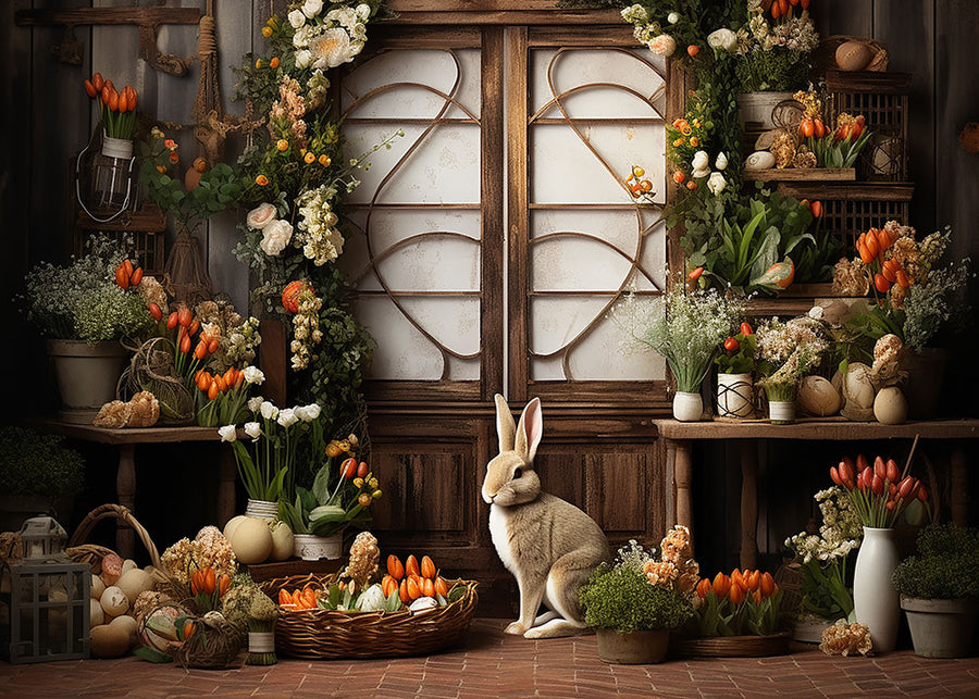 Avezano Easter Rabbit and Flowers 2 pcs Set Backdrop
