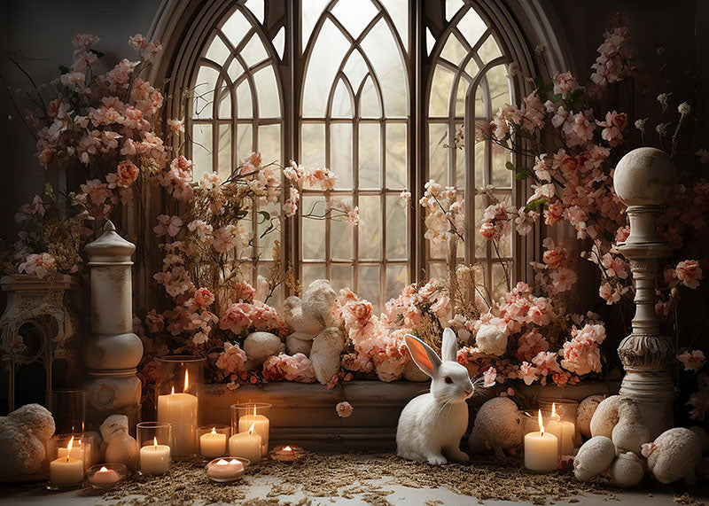 Avezano Spring Easter Window Flowers and Rabbit Photography Backdrop