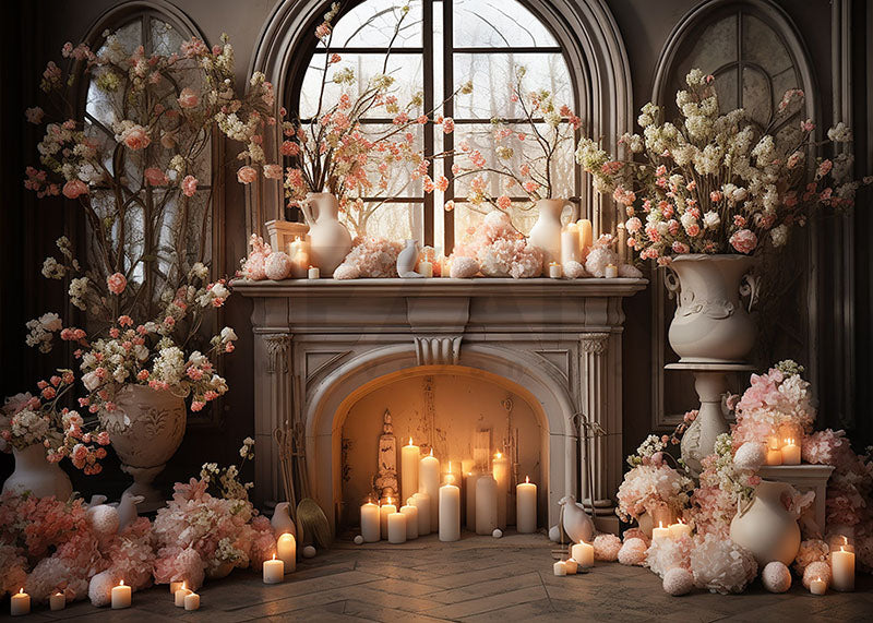 Avezano Spring Easter Fireplace and Candles Photography Backdrop