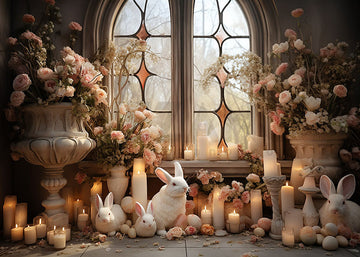 Avezano Spring Easter Pink Flowers and Window Photography Backdrop