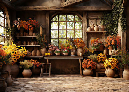 Avezano Spring Wooden House and Greenhouse Photography Backdrop