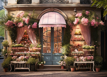 Avezano Spring Pink Flower Doors and Windows Photography Backdrop