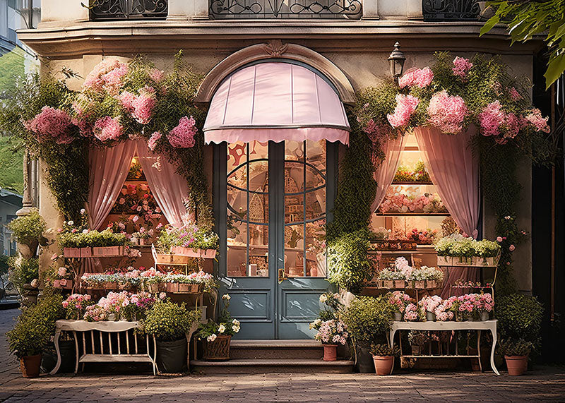 Avezano Spring Pink Flower Doors and Windows Photography Backdrop