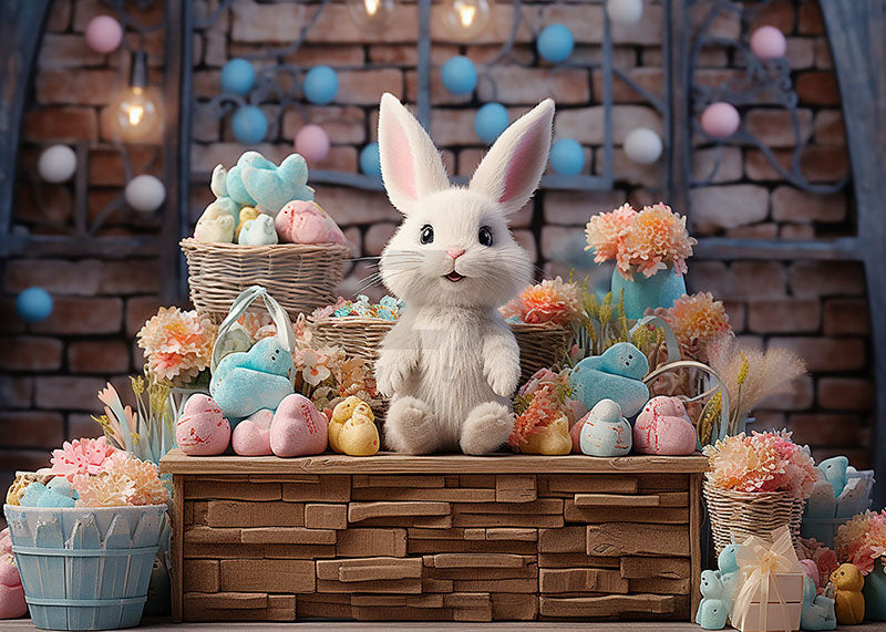 Avezano Spring Easter Bunny and Flower Photography Backdrop