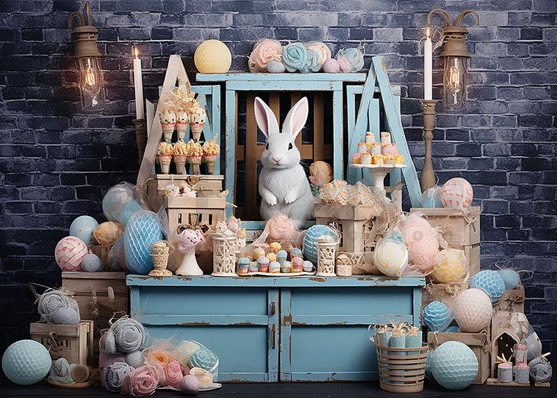 Avezano Easter Eggs and Blue Cabinet Photography Backdrop