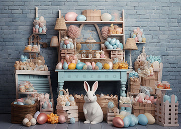 Avezano Easter  Egg and Rabbit Blue Cabinet Photography Backdrop