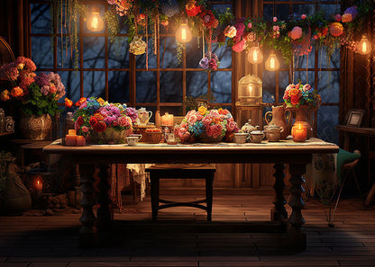 Avezano Spring Night Lights and Flowers Photography Backdrop