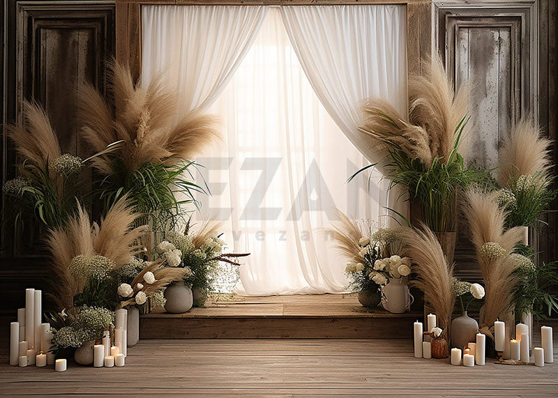 Avezano Bohemian White Curtains and Candle Photography Background