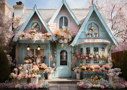 Avezano Spring Flowers Plant and Blue House Photography Backdrop