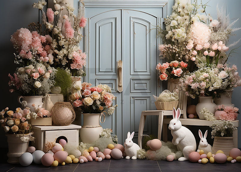 Avezano Spring Easter Potted and Rabbit Photography Backdrop