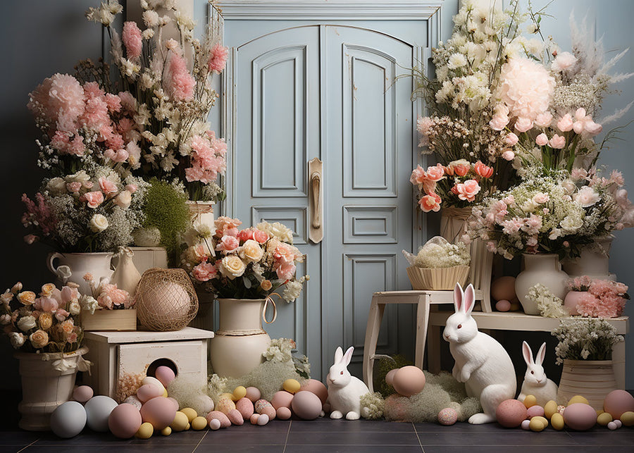 Avezano Spring Easter Eggs and Flowers 2 pcs Set Backdrop