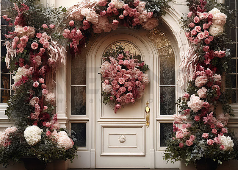 Avezano Spring Flower White Door Decoration Photography Backdrop