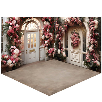 Avezano Spring  White Wooden Door Decorated with Flowers Photography Backdrop Room Set