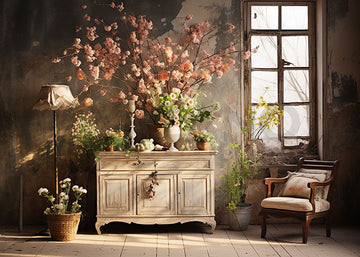 Avezano Spring Retro Room and Flower Photography Backdrop