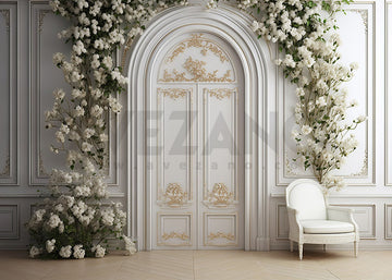 Avezano Spring White Walls and Flower Photography Backdrop