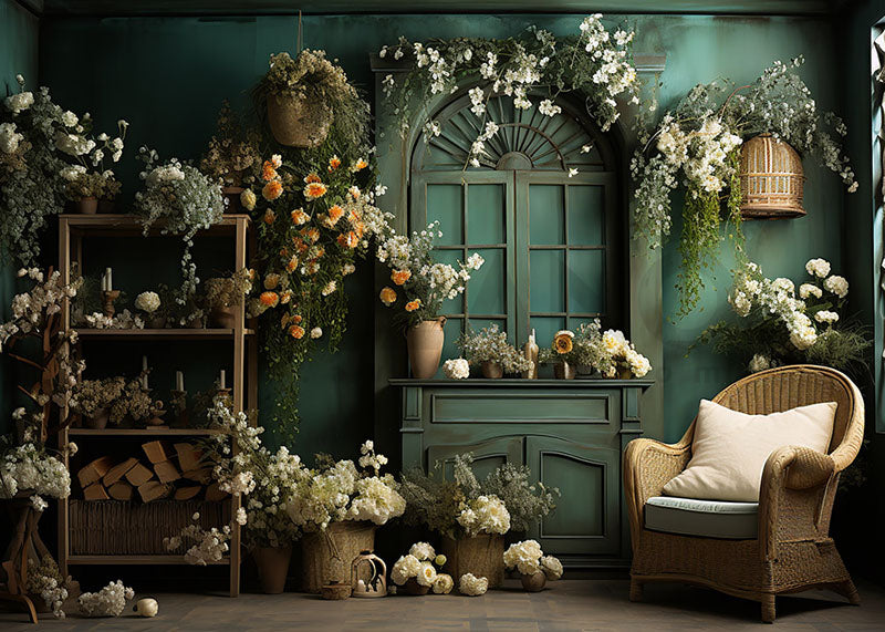 Avezano Spring Green Room and Flower Photography Backdrop