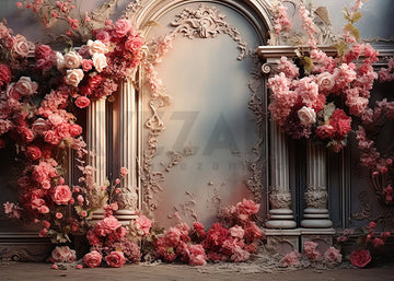 Avezano Spring Carved Walls and Flowers Photography Backdrop