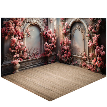 Avezano Spring  Carved Walls and Flowers Photography Backdrop Room Set