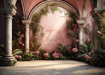 Avezano Spring Pink Walls and Flowers Photography Backdrop