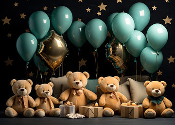 Avezano Blue Balloon and Bear Birthday Photography Background
