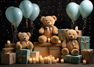 Avezano Blue Gift and Bear Birthday Photography Background
