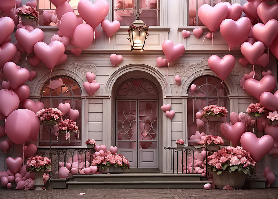 Avezano Valentine's Day Love Balloons and House Photography Backdrop