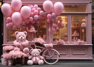Avezano Valentine's Day Bear and Pink Bike Photography Backdrop