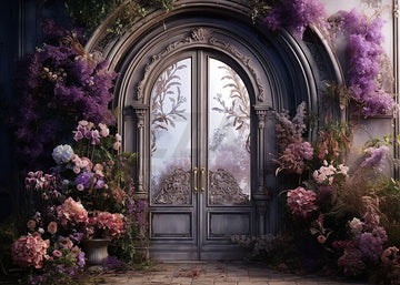 Avezano Spring Purple Flower and Art Door Photography Backdrop