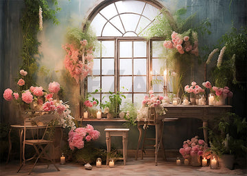 Avezano Spring Flower Room and Windows Photography Backdrop