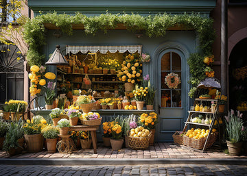 Avezano Spring Corner Flower Shop and Sunshine Photography Backdrop