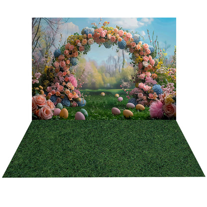 Arche de fleurs de Pâques Avezano, ensemble de 2 pièces, toile de fond