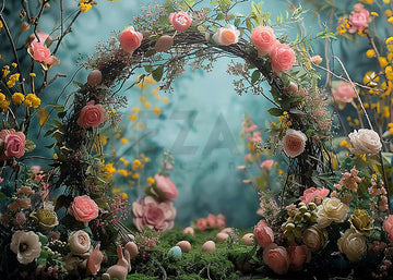Avezano Easter Egg and Flower Arch Wreath Photography Backdrop