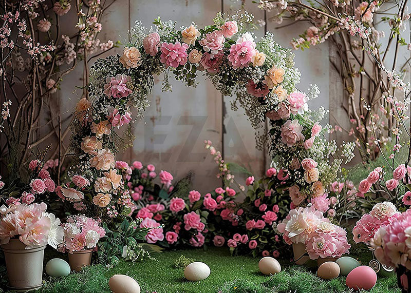 Avezano Easter and Pink Flower Arch Wreath Photography Backdrop