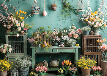 Avezano Easter Spring Potted Flowers and Plants Photography Backdrop