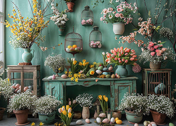 Avezano Easter Spring Potted Plants Photography Backdrop