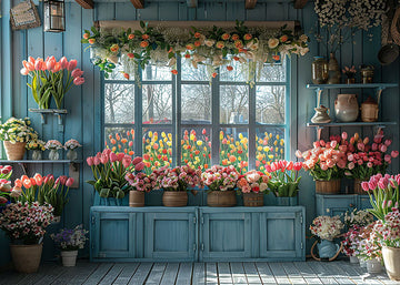 Avezano Spring Flowers Potted Window Photography Backdrop