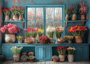 Avezano Spring Flowers Potted Tulip Window Photography Backdrop