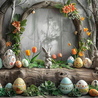 Avezano Easter Easter Eggs and Trees 2 pcs Set Backdrop