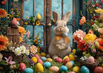Avezano Easter Flowers and Bunny Photography Backdrop