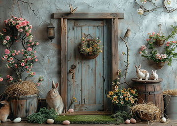 Avezano Easter Potted Flowers and Light Blue Wall Photography Backdrop