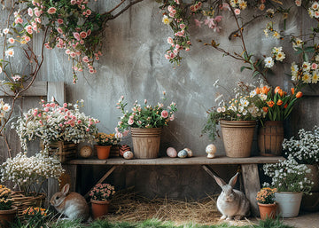 Avezano Easter Potted Flowers and Grey Wall Photography Backdrop