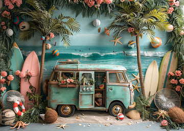 Avezano Summer Surfboards and Dilapidated Food Trucks Photography Backdrop