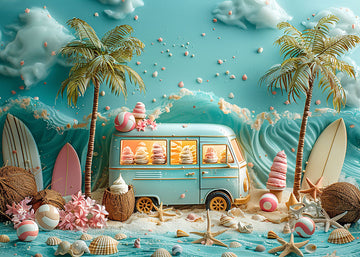 Avezano Summer Waves and Ice Cream Truck Photography Backdrop