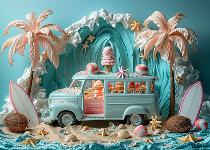 Avezano Summer Beach Coconut Trees and Ice Cream Photography Backdrop